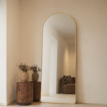 Miroir Pinterest – Miroir sur Pied au Design Courbé avec Cadre en Métal Doré (170 cm x 70 cm | 9 kg)