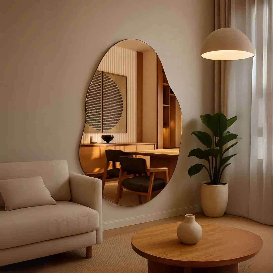 Miroir Amora – Grand Miroir Décoratif Organique Poli 110 x 80 cm