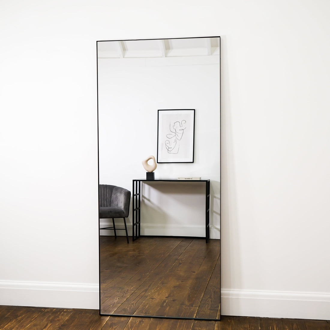 Miroir Theo – Grand Miroir Pleine Longueur Rectangulaire en Métal Noir (160 cm x 60 cm)