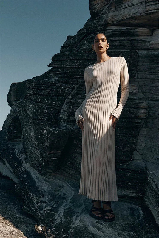 Ribbed Knit Flared Long Dress