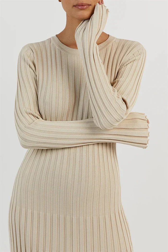 Ribbed Knit Flared Long Dress