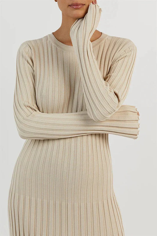 Ribbed Knit Flared Long Dress