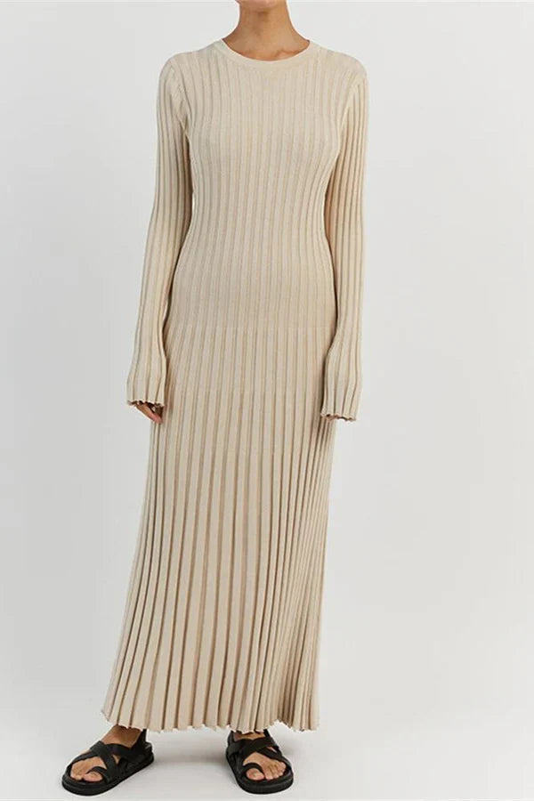 Ribbed Knit Flared Long Dress