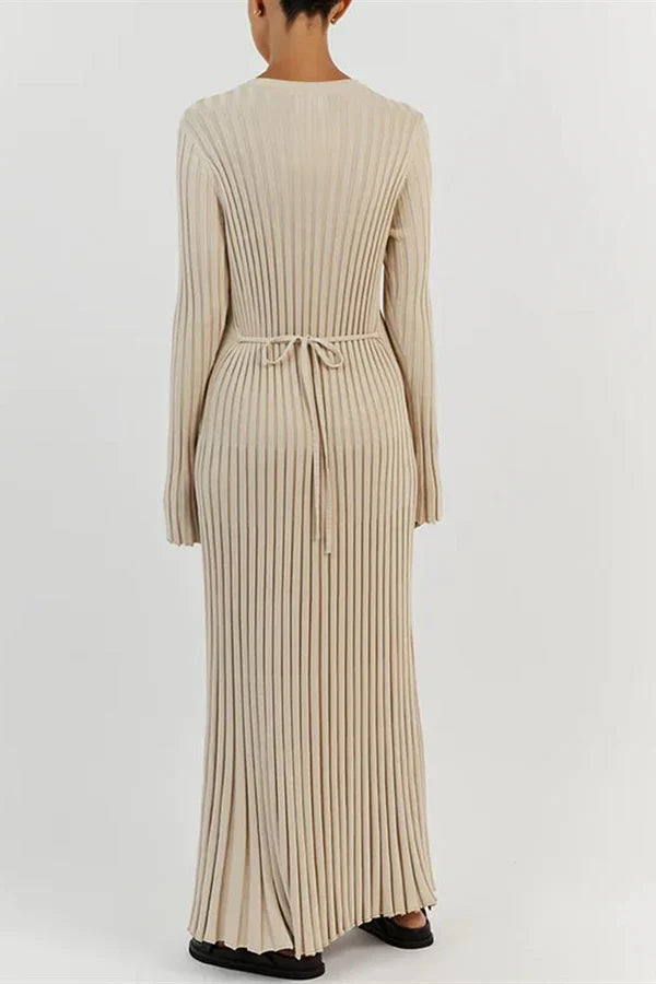 Ribbed Knit Flared Long Dress